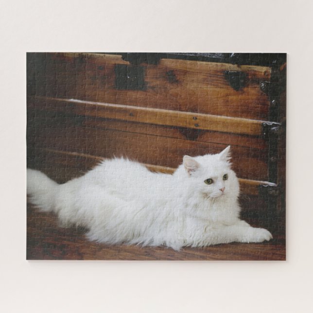 Puzzle de chat à poil long blanc (Horizontal)
