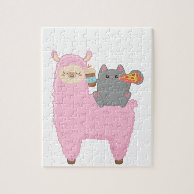 Puzzle de chat mignon chevauchant un lama (Vertical)