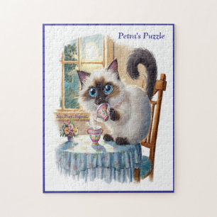 Puzzle de chat siamois et thé