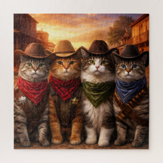 Puzzle de chats cow-boys drôles | Art de chat occi