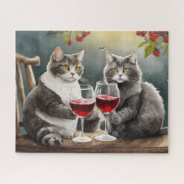 Puzzle de chats qui boivent du vin ! (Horizontal)