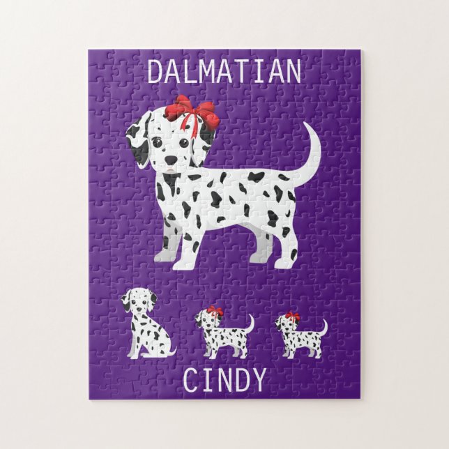 Puzzle de chiots dalmate avec nom personnalisé. (Vertical)