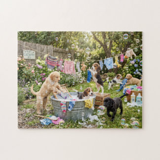 Puzzle de chiots faisant la lessive