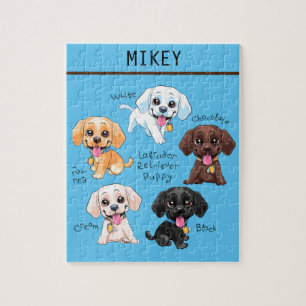 Puzzle de cinq chiots avec nom personnalisé.