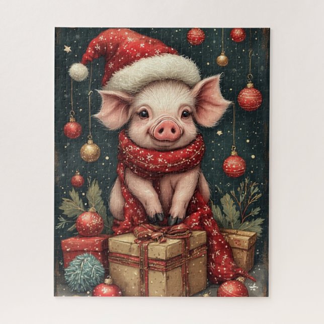 Puzzle de cochon de fête de Noël (Vertical)