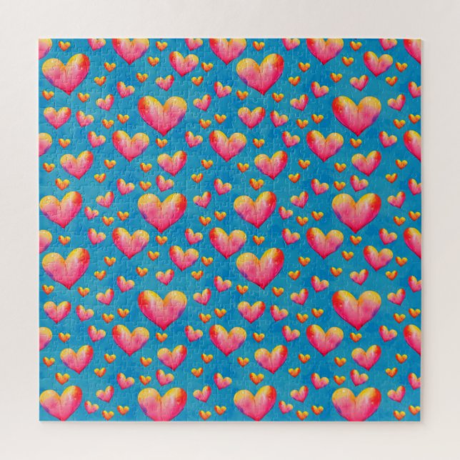 Puzzle de cœurs aquarelles multicolores (Vertical)