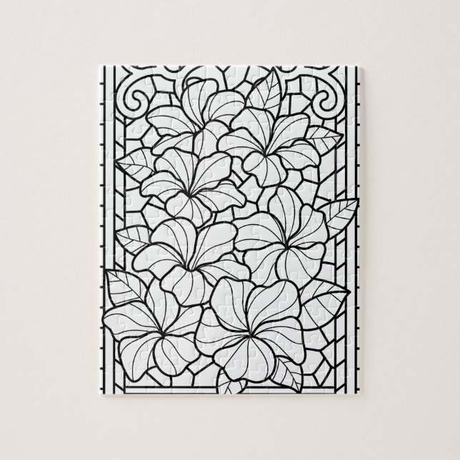 Puzzle de coloriage de vitrail botanique floral (Vertical)