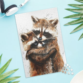 Puzzle de couple mignon de ratons laveurs amoureux