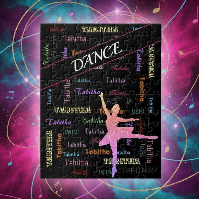 Puzzle de danse avec nom personnalisé partout (Personalized Name Dance Puzzle in Rainbow Colors with Ombre Ballerina)