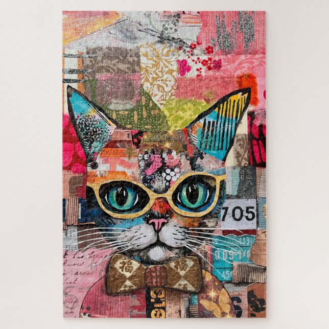 Puzzle de découpe de papier mixte chat (Vertical)
