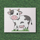 Puzzle de dessin de vache mignonne<br><div class="desc">Un puzzle amusant avec une vache mignonne sur un arrière - plan rose en dessin animé. Cela pourrait être un cadeau spécial pour un enfant,  un fermier ou un amoureux des animaux de Kawaii.</div>