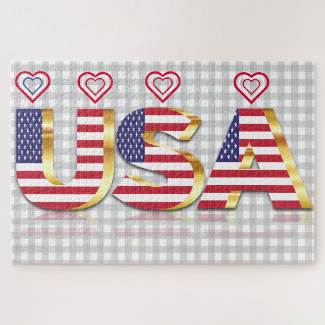 Puzzle de drapeau américain avec coeurs (Horizontal)