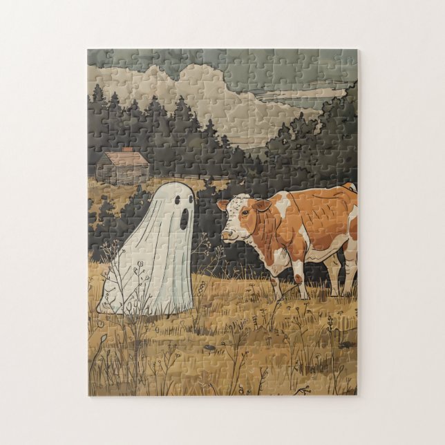 Puzzle de fantôme d'Halloween de style ferme moder (Vertical)