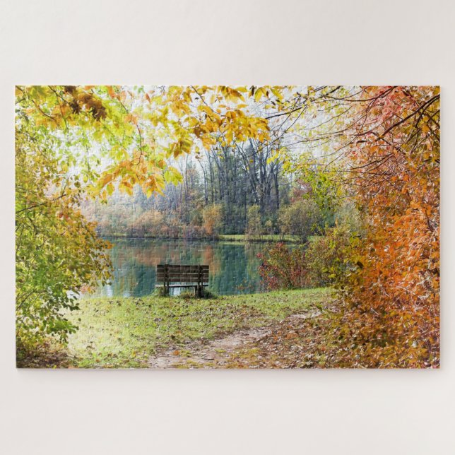 Puzzle de feuilles d'automne panoramique au bord d (Horizontal)
