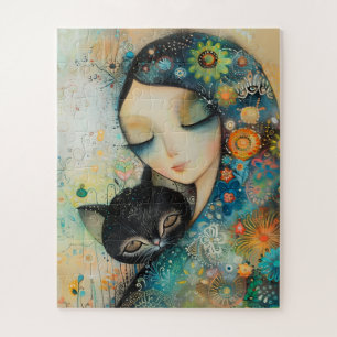 PUZZLE DE FILLE ET CHAT D'ART