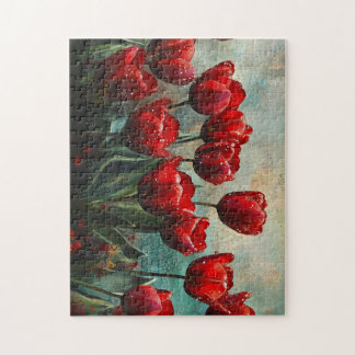 Puzzle de fleurs à l'huile de tulipes rouges vinta