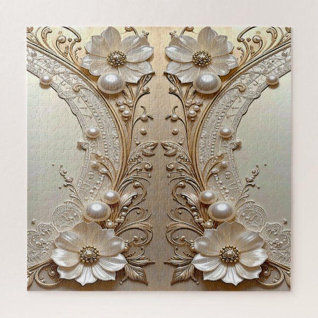 Puzzle de fleurs blanches modernes et perles (Vertical)