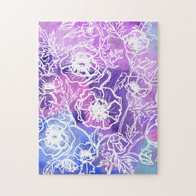 Puzzle de fleurs de peinture florale violette (Vertical)