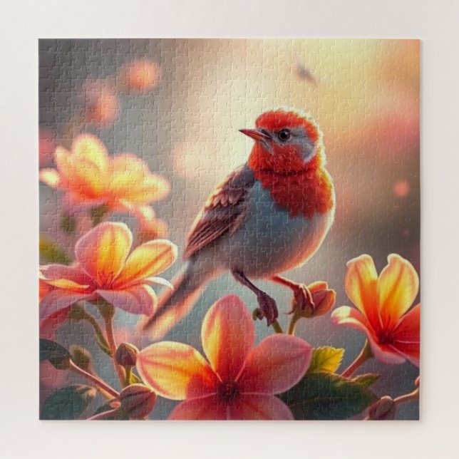 Puzzle de fleurs d'oiseau orange (Vertical)