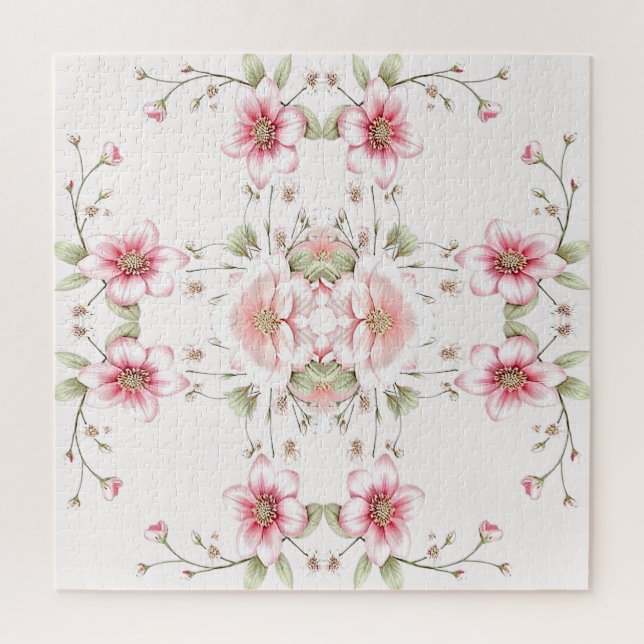 Puzzle de fleurs élégant rose blanc (Vertical)