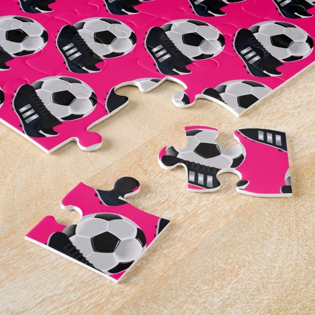 Puzzle de football en couleur fuchsia rose chaud  (Côté)