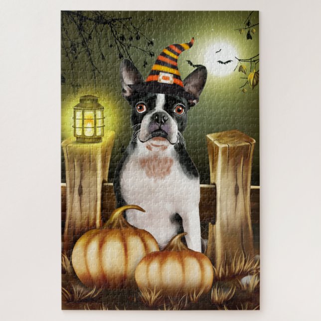 Puzzle de Halloween Boston Terrier. (Vertical)