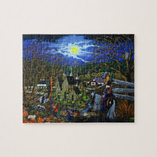 Puzzle de Halloween, sorcières, école, université