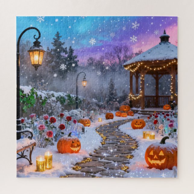 Puzzle de jardin d'Halloween en hiver (Vertical)