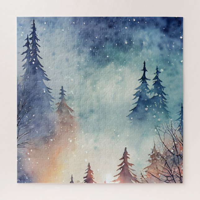 Puzzle de jeu de société d'art d'hiver à l'aquarel (Vertical)