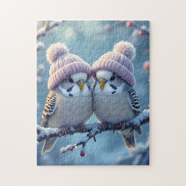 Puzzle De jolis perruches avec des bonnets à pompon sur u (Vertical)