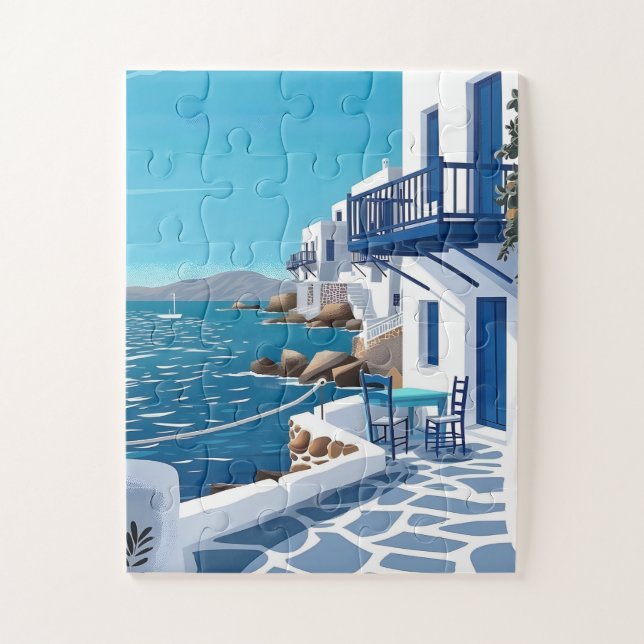 Puzzle de la côte de la mer bleue de Santorin (Vertical)