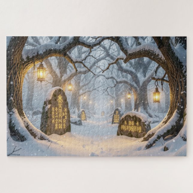 Puzzle de la forêt celtique enchantée d'hiver (Horizontal)