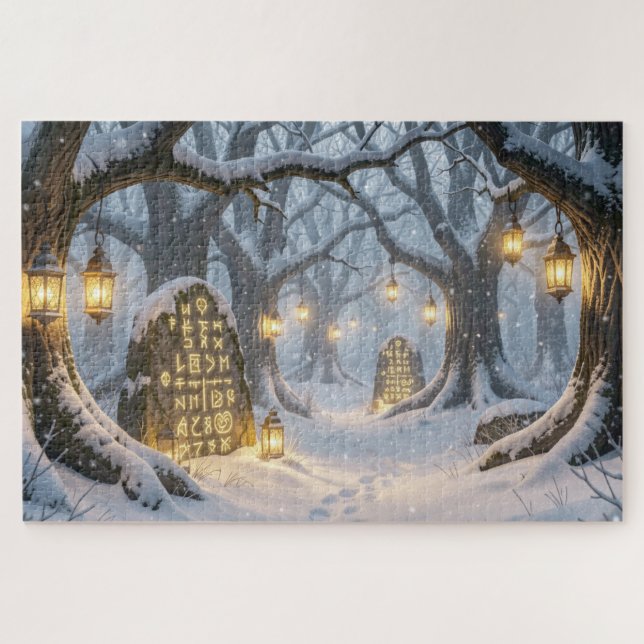 Puzzle de la forêt celtique enchantée d'hiver (Horizontal)