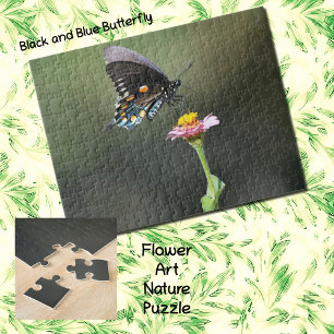 Puzzle de la nature des papillons noirs et bleus e