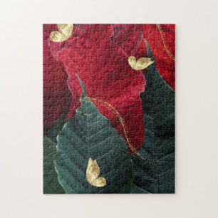 Puzzle de la Poinsettia Rouge et Papillons Dorés