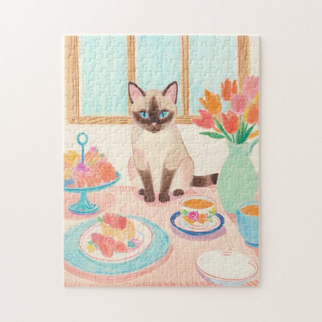 Puzzle de la Théière du Chat Siamois (Vertical)