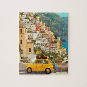 Puzzle de la voiture jaune vintage et de la côte a