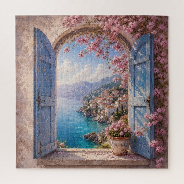 Puzzle de la vue méditerranéenne par la fenêtre (Vertical)