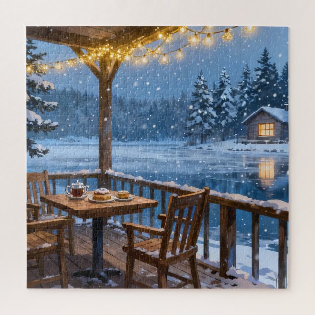 Puzzle de lac hivernal cosy (Vertical)