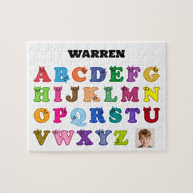 Puzzle de l'alphabet aventureux de chat coloré (Horizontal)