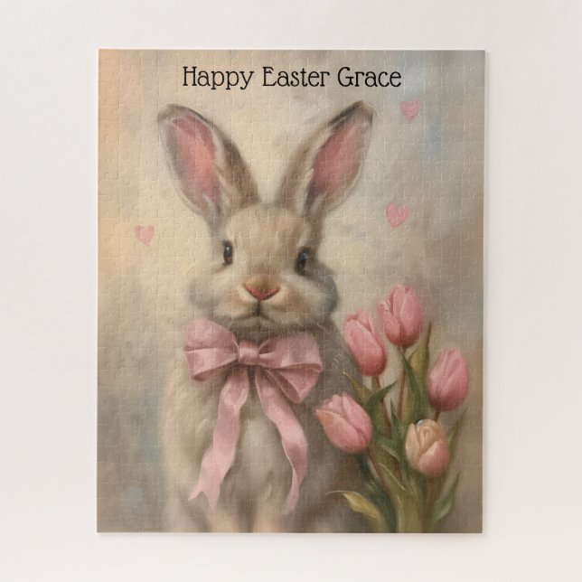 Puzzle de lapin de Pâques personnalisé (Vertical)