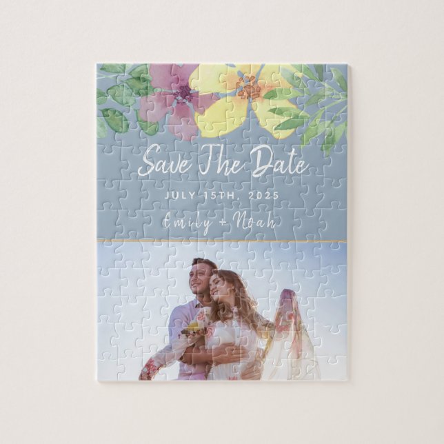 Puzzle de mariage floral "Save The Date" (Vertical)