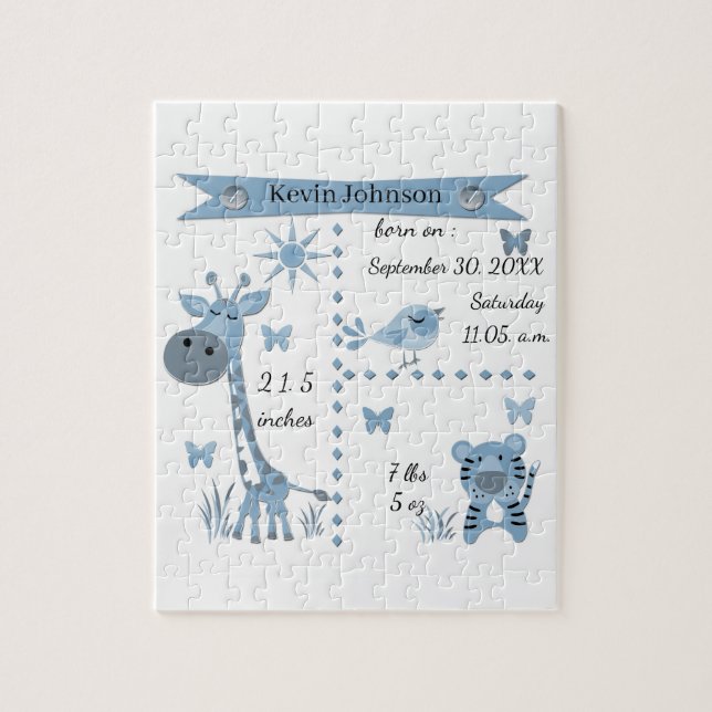 Puzzle De mignons animaux de la jungle en bleu clair pour (Vertical)