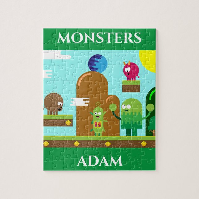 Puzzle de monstres avec le nom de l'enfant. (Vertical)