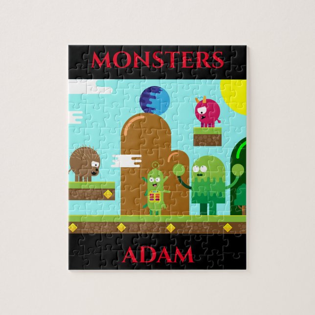 Puzzle de monstres avec le nom de l'enfant. (Vertical)
