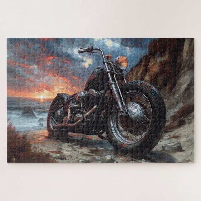 Puzzle de moto et de coucher de soleil (Horizontal)