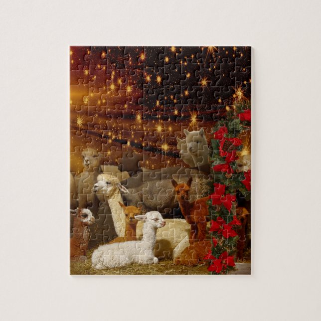 Puzzle de Noël d'alpaga avec la boîte-cadeau (Vertical)