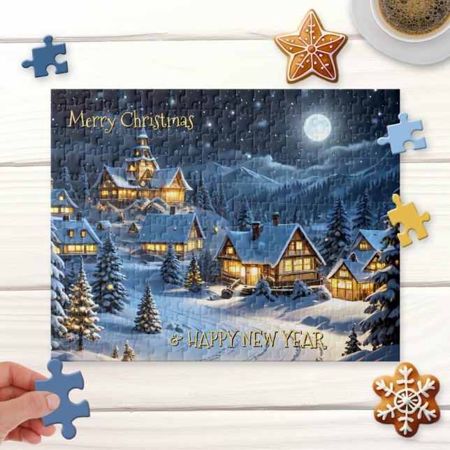 Puzzle de Noël de Magic Winter Wonderland (Puzzle featuring a peaceful illustration of a winter wonderland with festively lit Christmas trees)