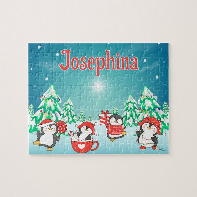 Puzzle de Noël personnalisé au nom de l'enfant Pen (Horizontal)