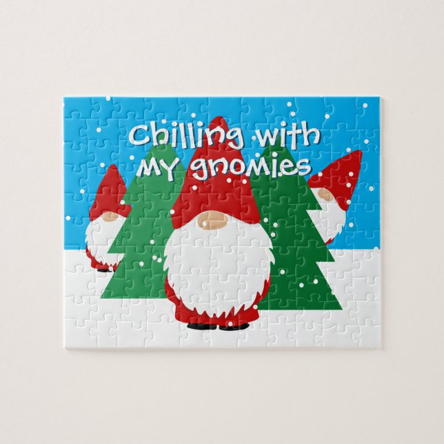 Puzzle de Noël pour enfants avec des gnomes rouges (Horizontal)